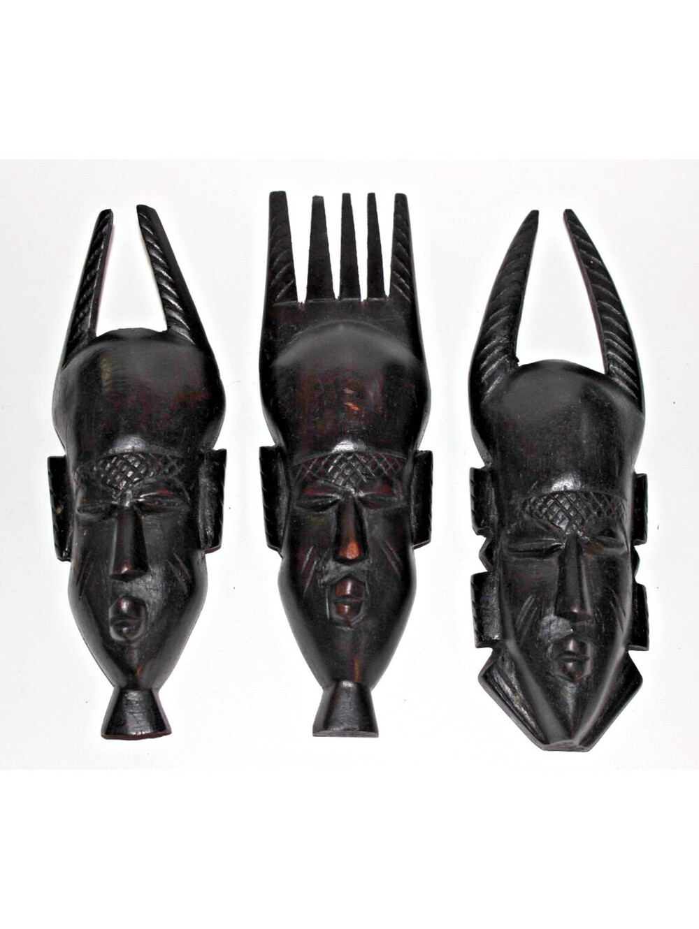 Set of 3 Hand Carved African Wood Tribal Face Masks Wall Hanging Folk Art VTG